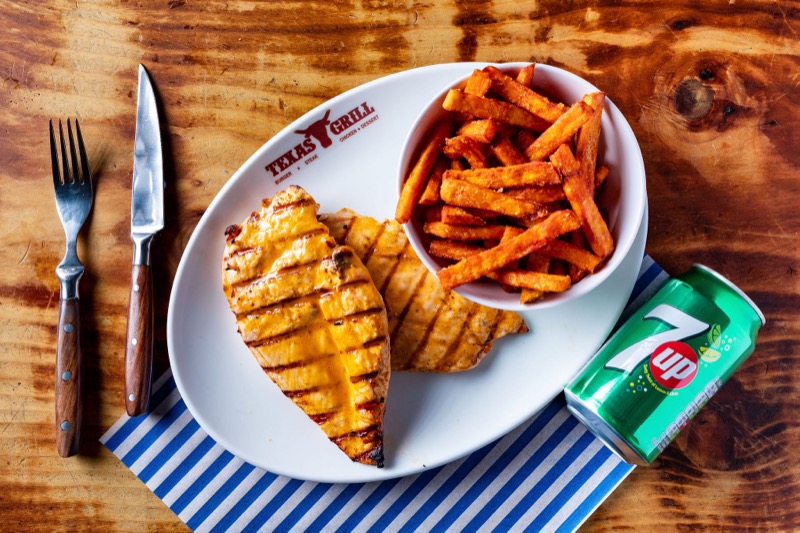 Chicken steak with sweet potato fries
