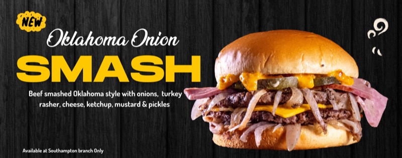 Oklahoma Onion SMASH burger — new at Texas Grill